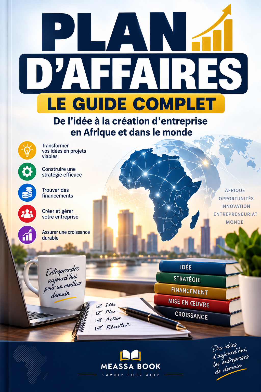 Couverture du livre PLAN D'AFFAIRES - LE GUIDE COMPLET (De l’idée à la création d’entreprise en Afrique et dans le monde) de Meassa Book